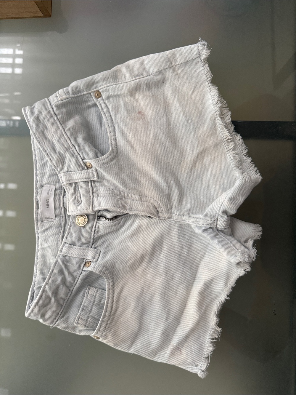 Mango Light Blue Frayed Hem Kids Denim Shorts